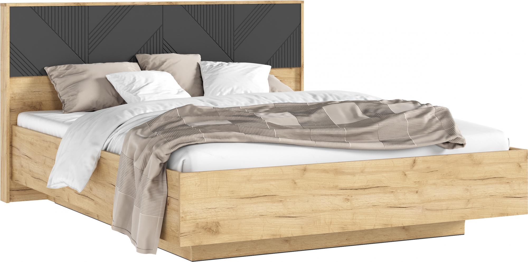 Кровать Ирис с ортопедическим основанием (металл) 1,6м, Браш Графит, Дуб Крафт