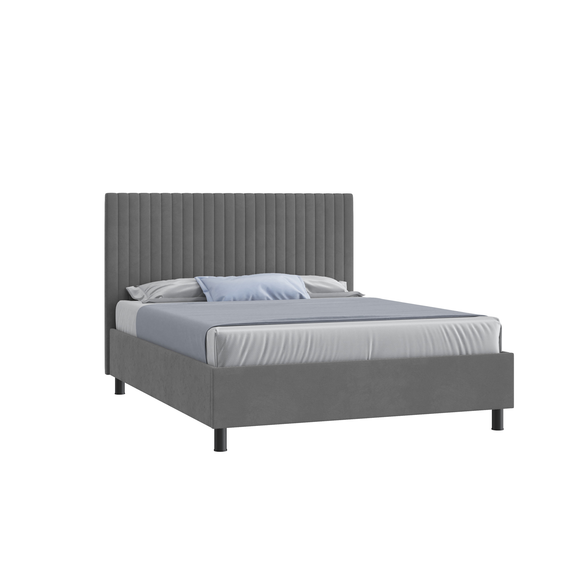 Кровать Леона 160х200 (Классик, ППМ, 1000Н, Микровелюр приглушено-серый)