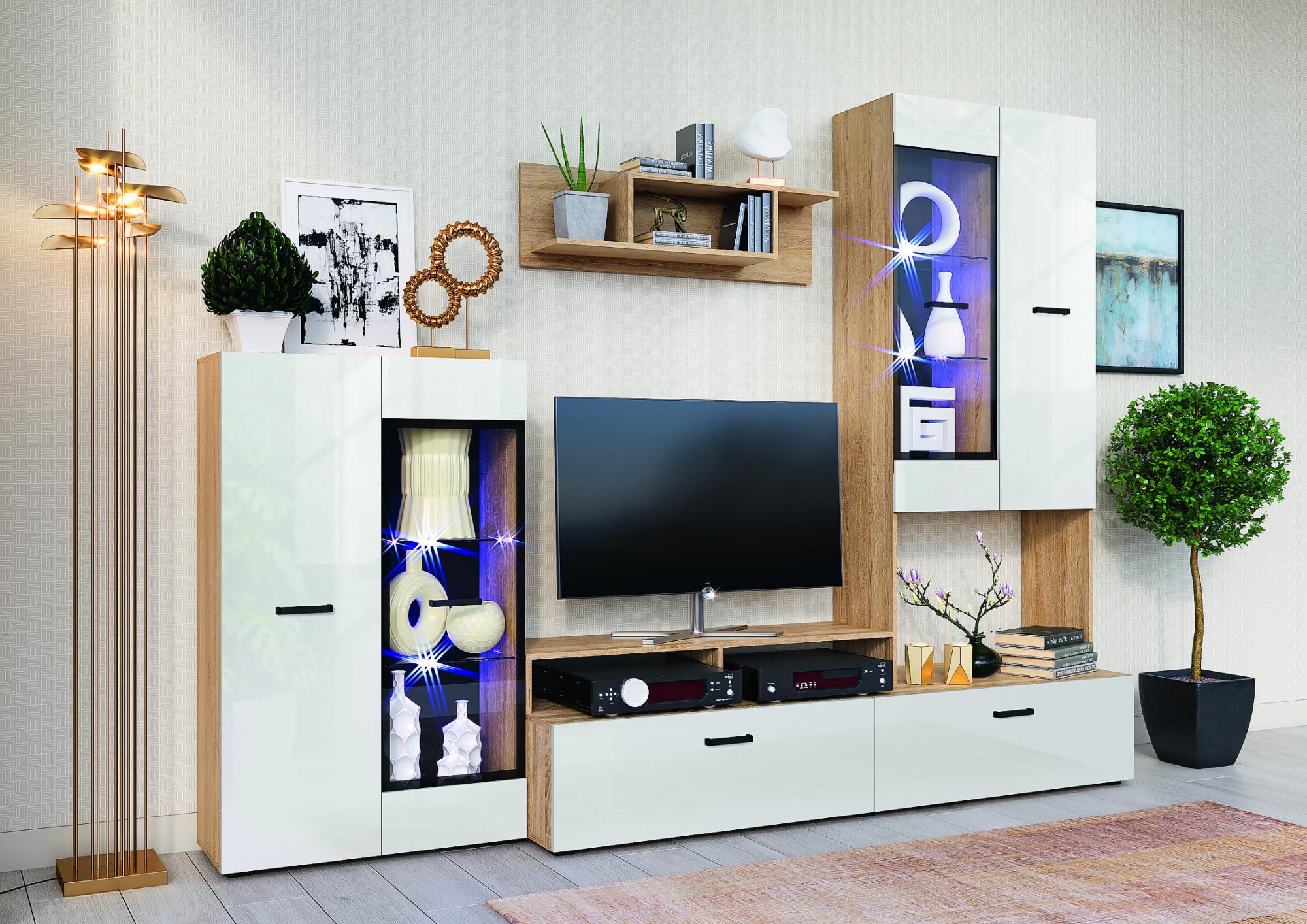 Гостиная Нэнси Вариант №3 (ЛДСП), Белый глянец холодный, Сонома