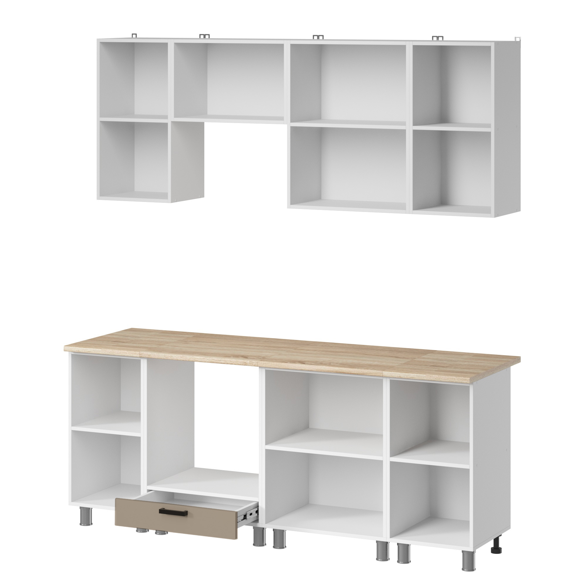 МК Аленушка 2м Орешник Матовый Вижен,скоба черный,сонома (без столешницы)