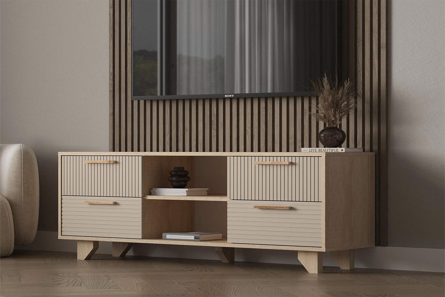 Ньёрд ТВ Тумба 1500.4 Дуб Сонома / Ива пепельная