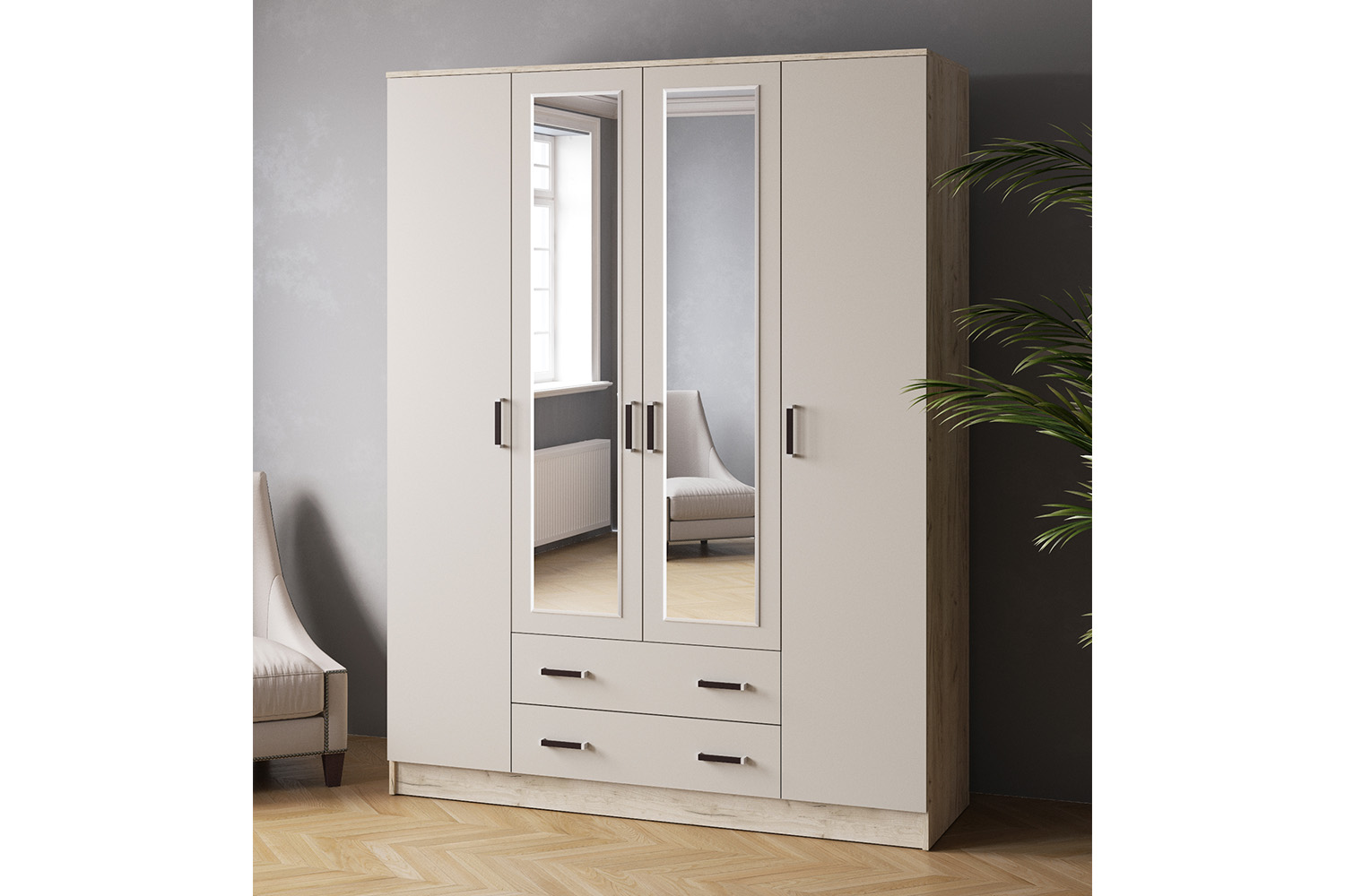 Шкаф для одежды и белья Лагуна 160 см, Дуб крафт серый, Кашемир