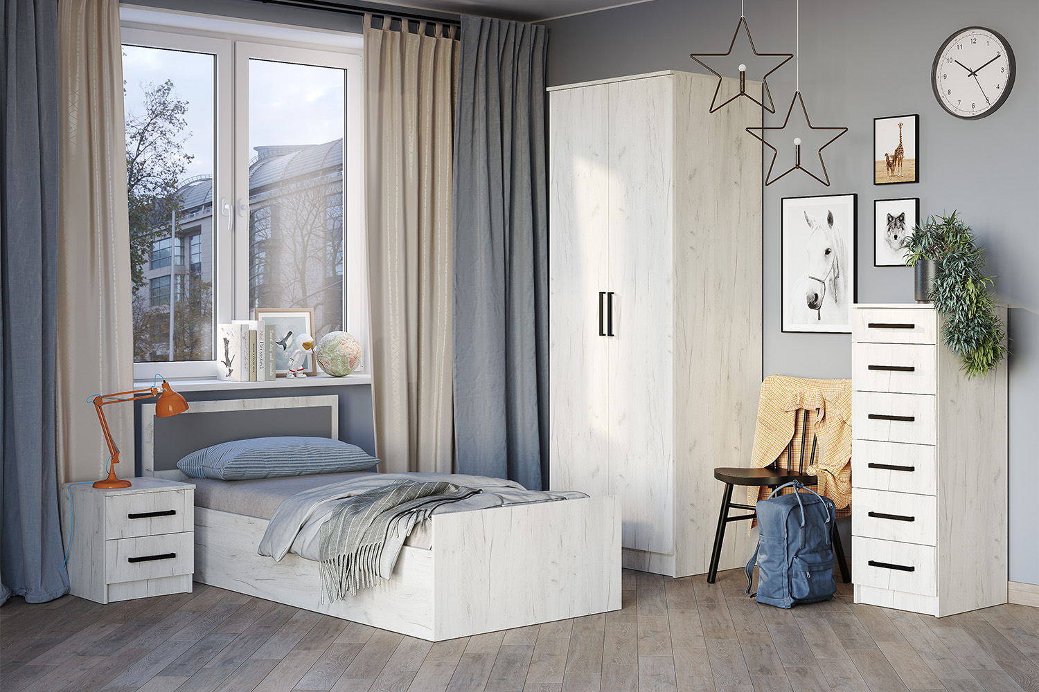 Кровать с реечным настилом Фиеста LIGHT 90х200, Дуб крафт белый