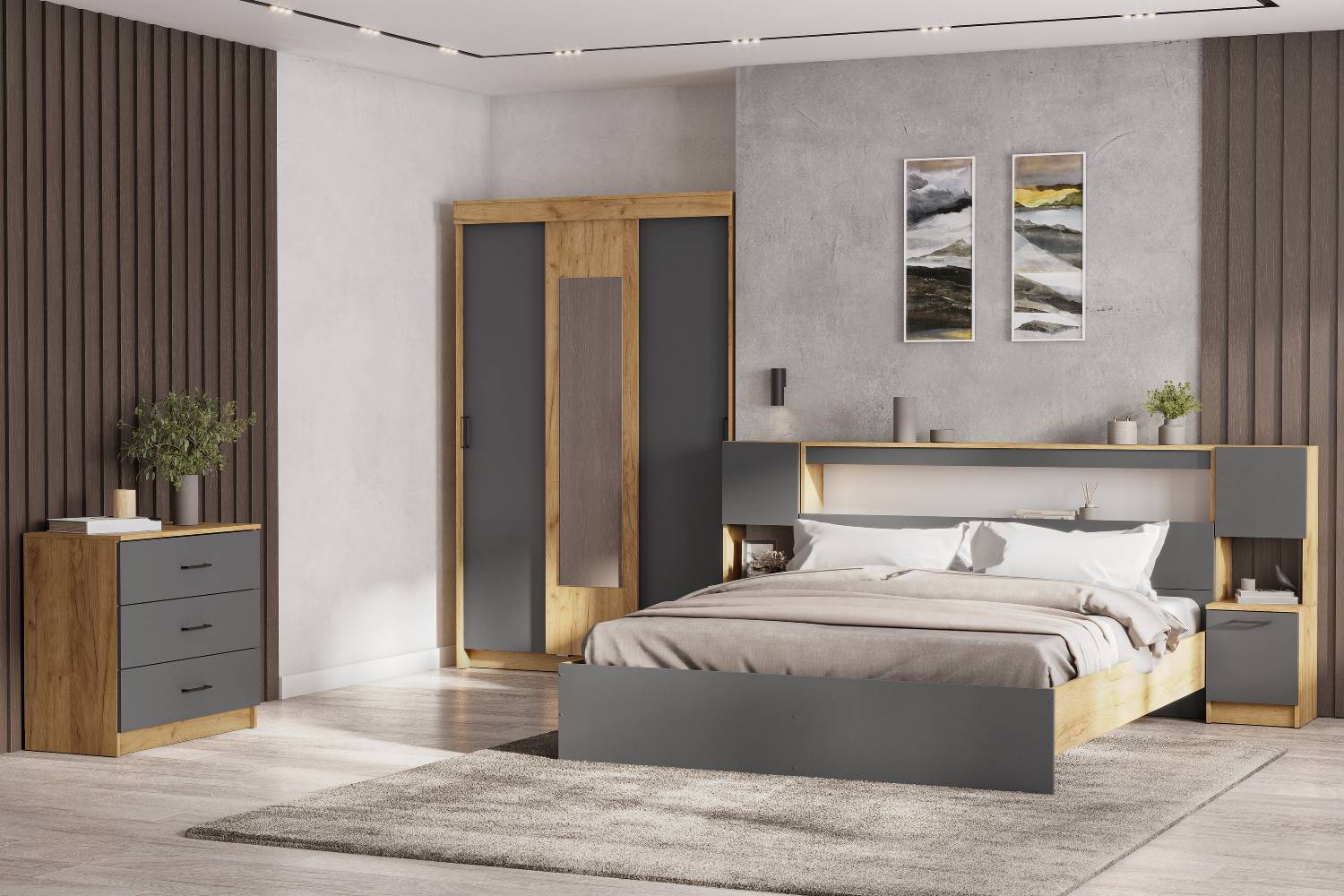 Кровать с проложками 140х200, Вена КР 102, Дуб золотой, Графит серый