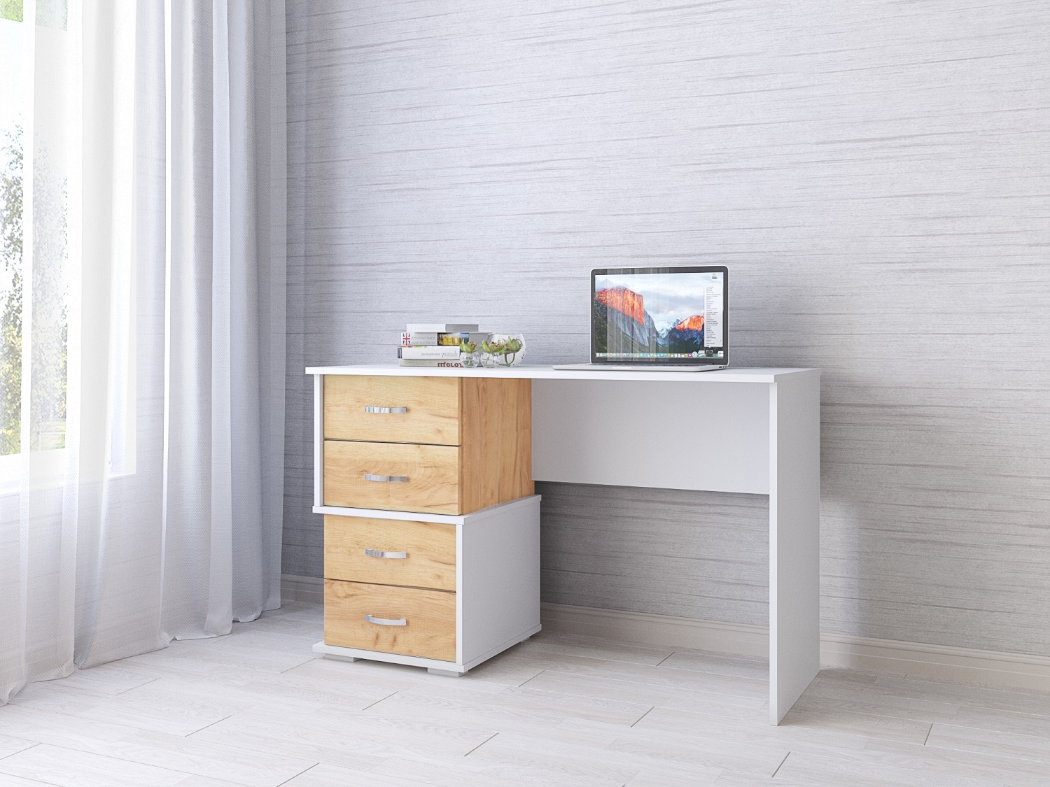 Стол письменный Сити-2, белый/дуб крафт