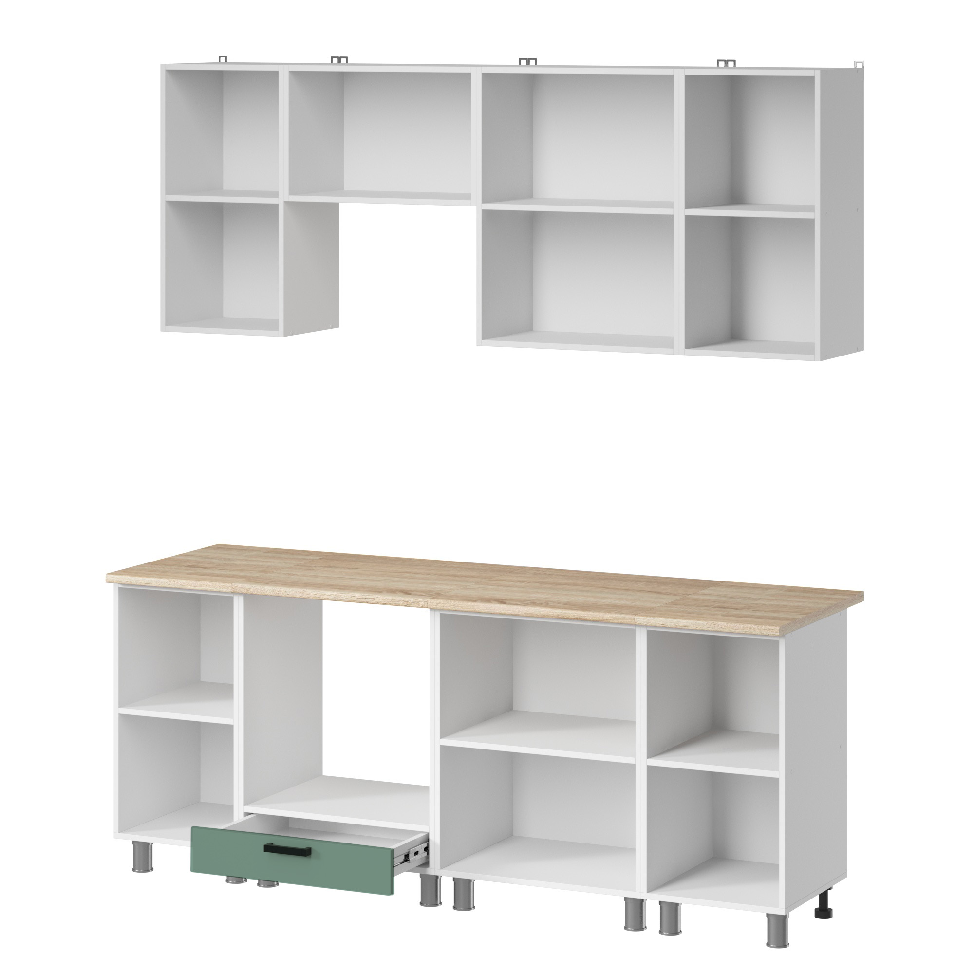 МК Аленушка 2м Орешник Матовая Мята,скоба черный,сонома (без столешницы)