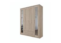 Шкаф четырехстворчатый Сириус дуб сонома с одним ящиком и двумя зеркалами