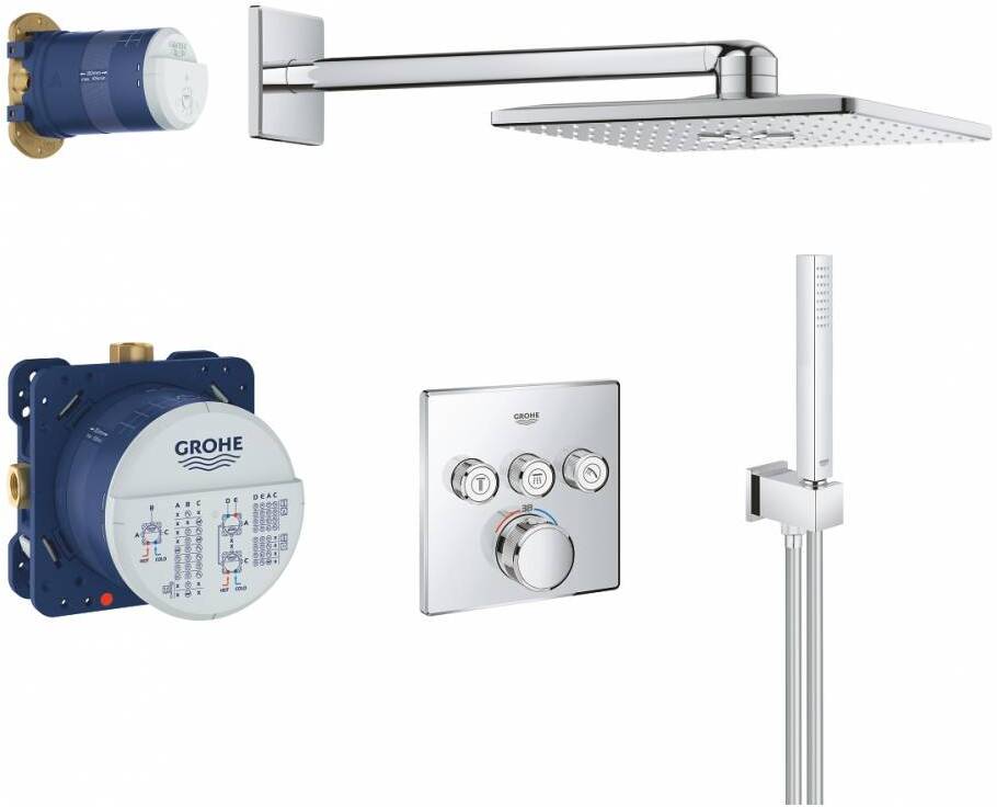 34706000 Grohtherm SmartControl Perfect Душевая система с душевым гарнитуром и верхним душем Rainshower SmartActive Cube 310, хром