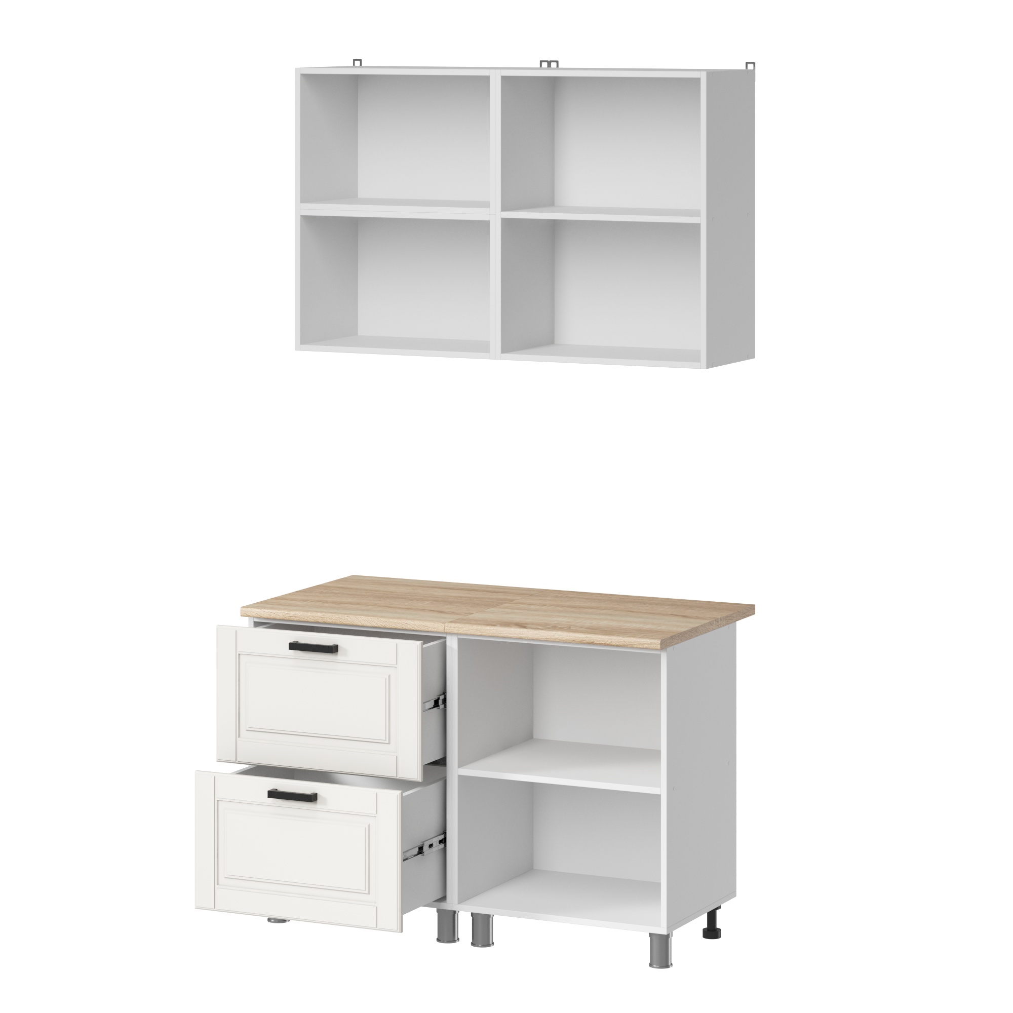 МК Аленушка 1,2м с ящ.в 2 Астра Молочный,скоба черный,сонома