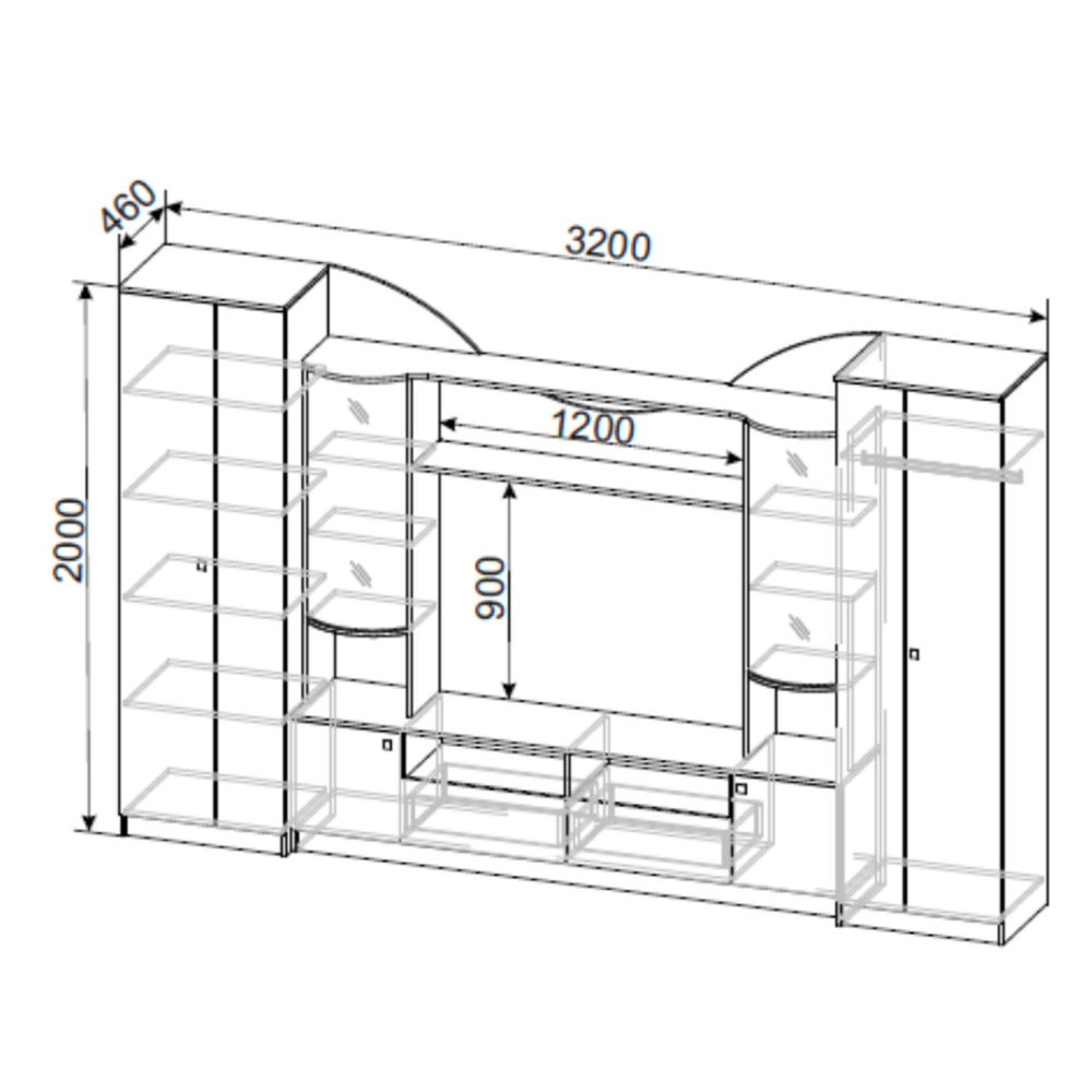 Стенка в гостиную МГС 8, ясень анкор светлый