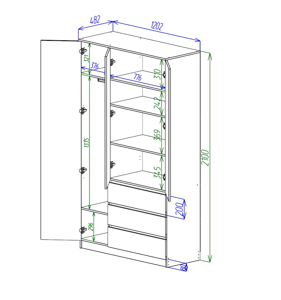 МС Охта Лайт Шкаф 1200.3 Антрацид