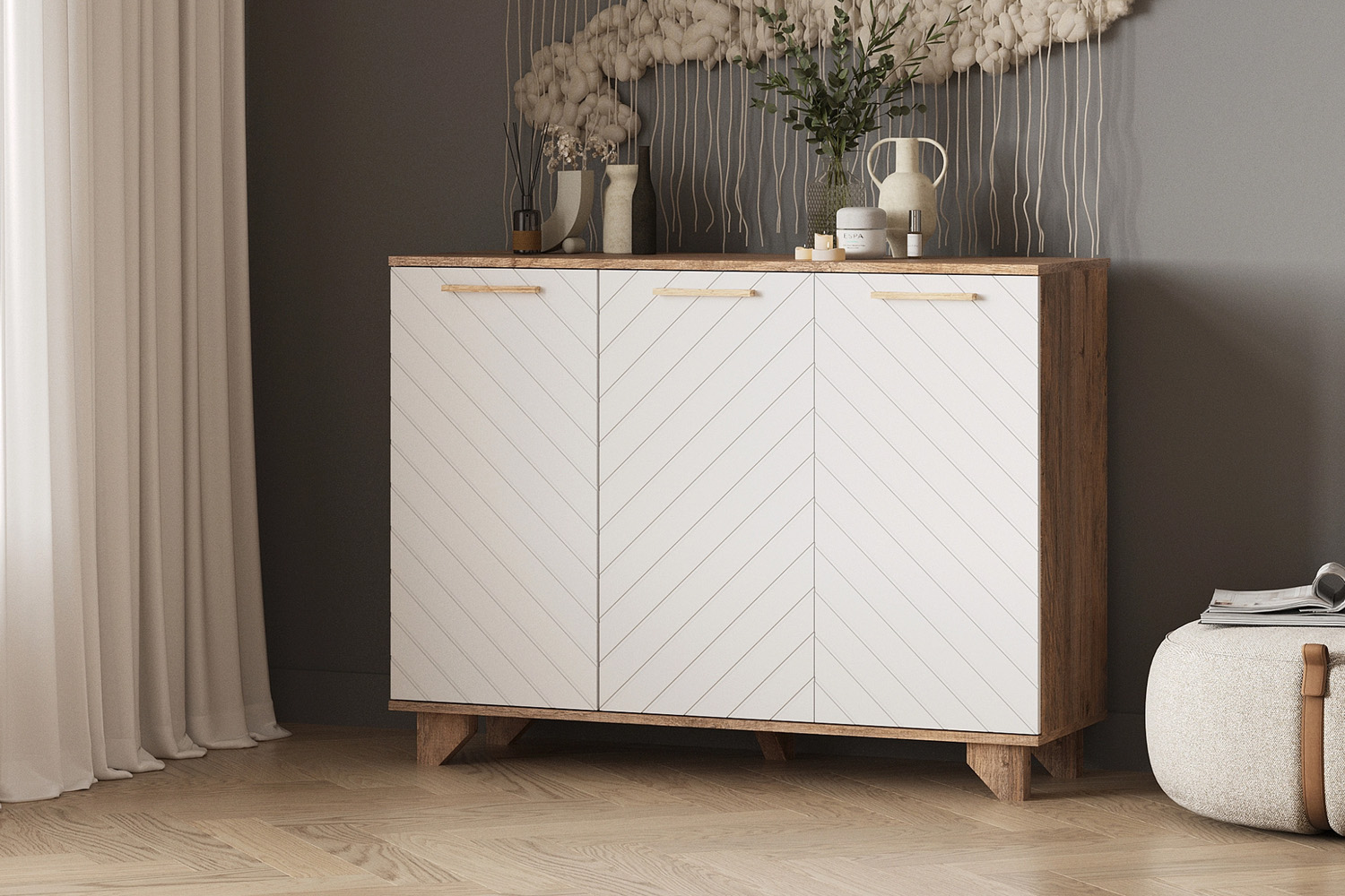 Ньёрд Комод 1200 Дуб Самдал/Белый софт матовый