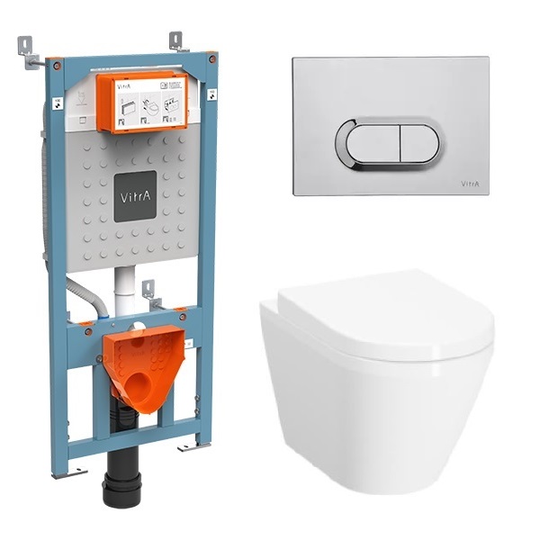 9004B003-7202 Комплект: Integra Round унитаз подвесной безободковый с тонкой дюропластовой крышкой МЛ+ инсталляция+ панель смыва матовый хром