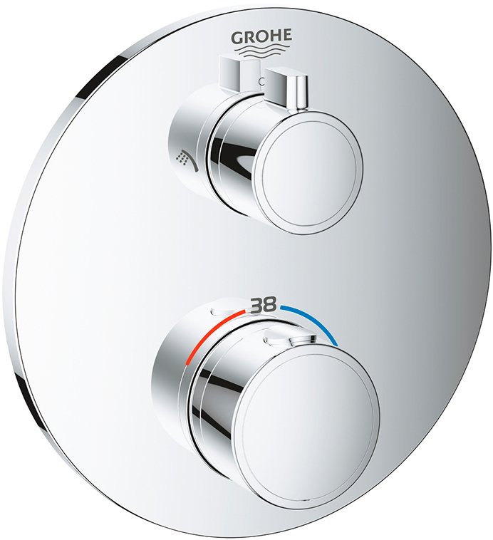 24076000 Grohtherm Термостат для душа с переключателем на 2 положения ванна-душ, круглая розетка, хром
