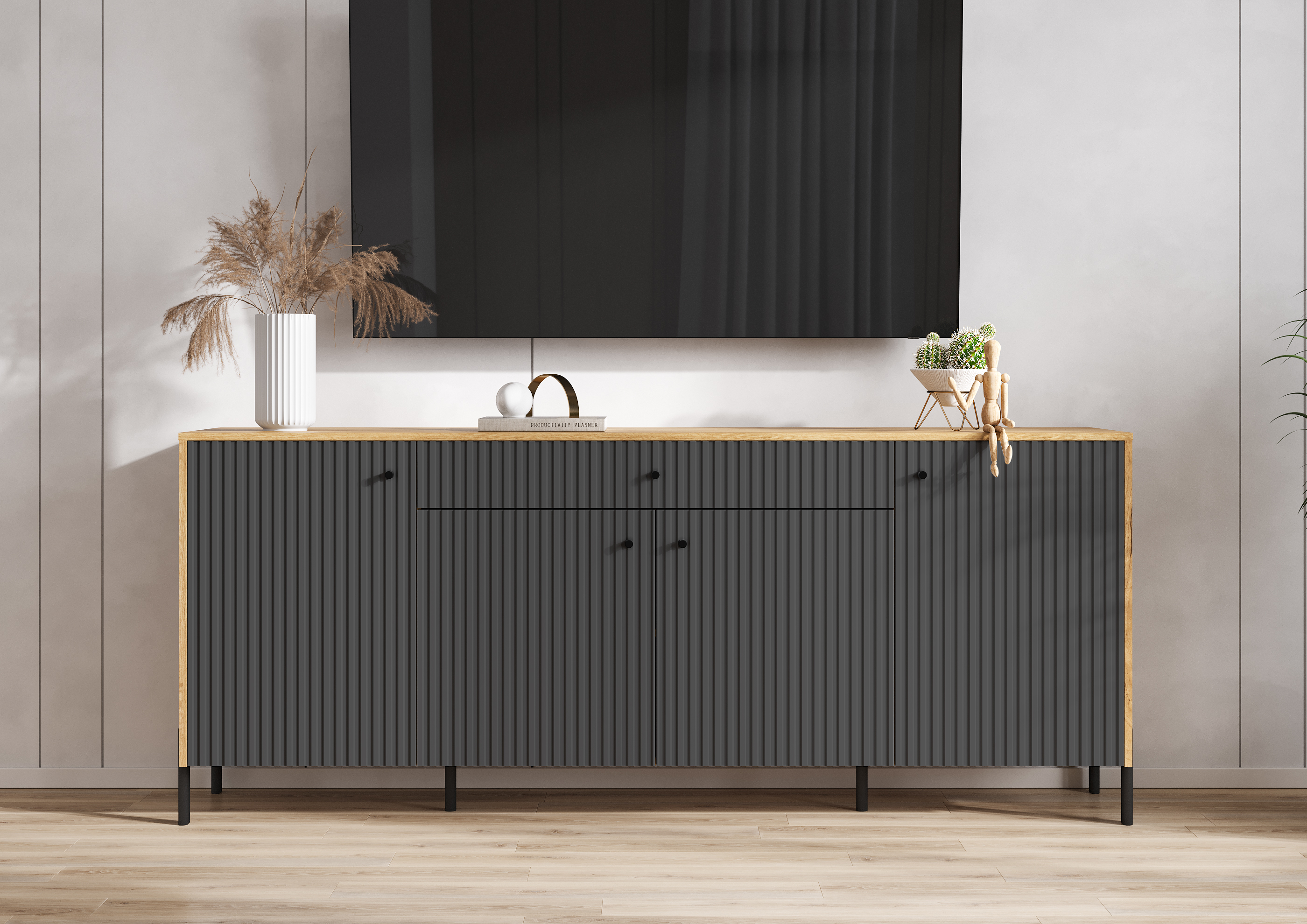 Комод Оливия (металл), Дуб Крафт, Графит Софт