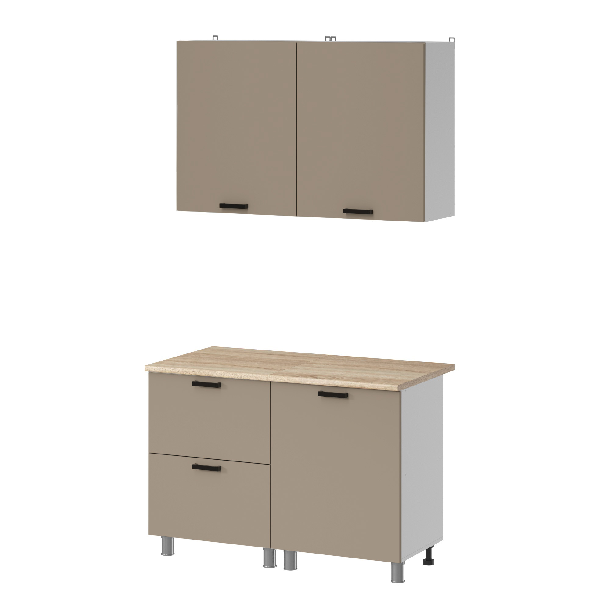 МК Аленушка 1,2м с ящ. Орешник Матовый Вижен,скоба черный,сонома (без столешницы)