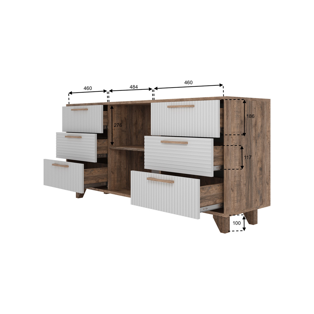 Ньёрд Комод Н 1500.7 Дуб Самдал / Белый софт матовый