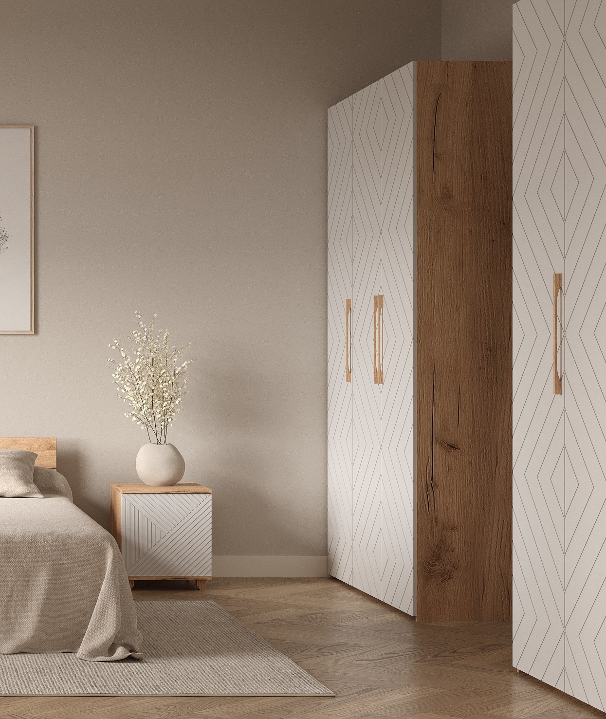 Тумба прикроватная Ньёрд 1ст Дуб вотан/Белый