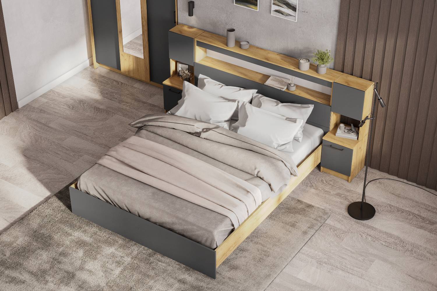 Кровать с проложками 160х200 Вена, Дуб золотой, Графит серый