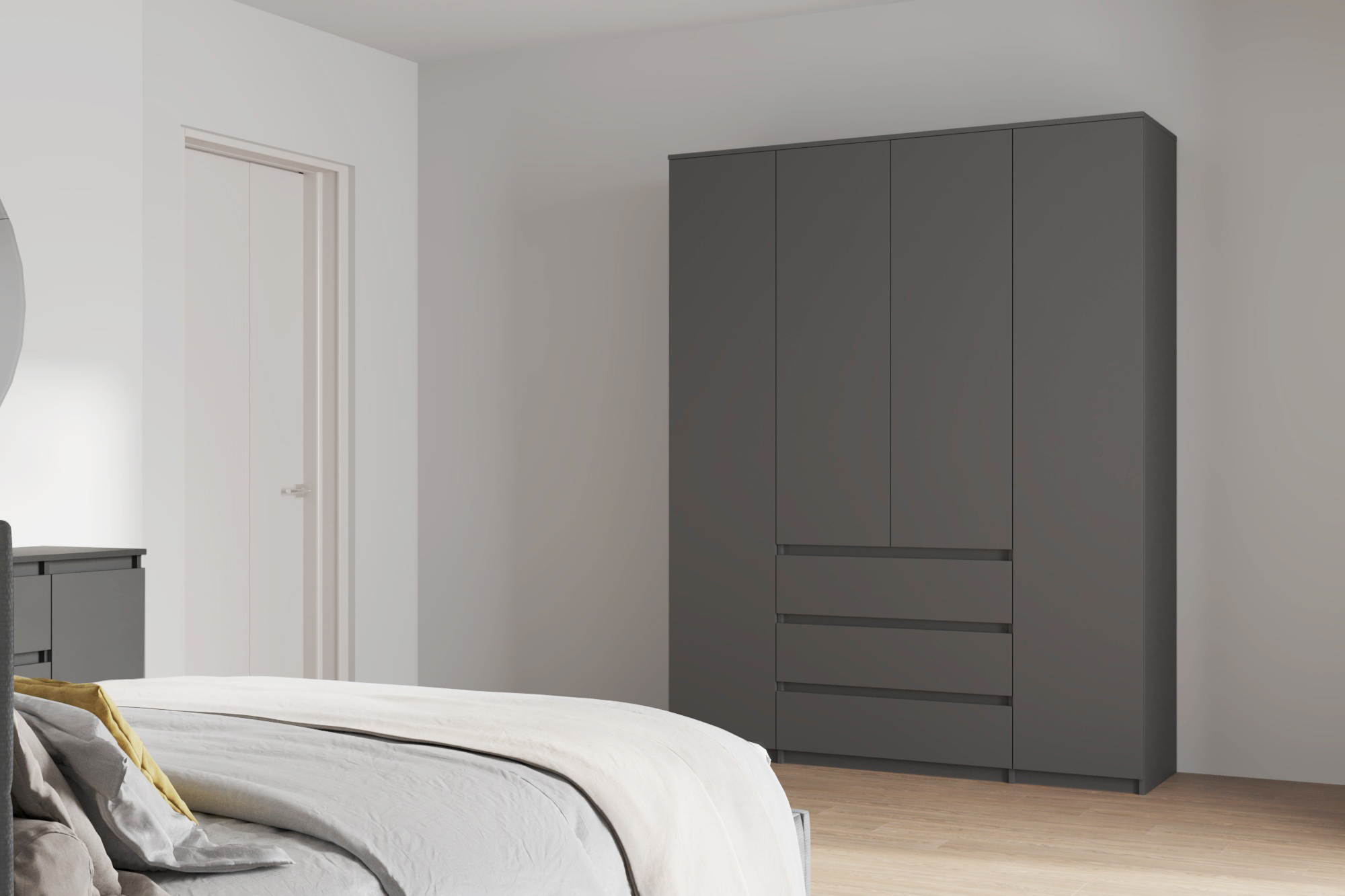 Шкаф для одежды и белья 4х дверный Денвер, графит