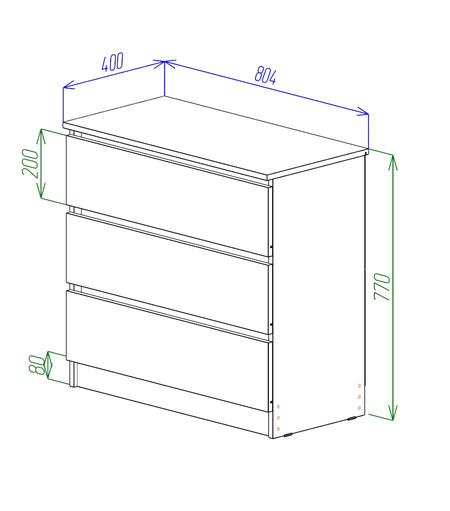 МС Охта Лайт Комод 800.3 Дуб ВотанБелый гладкий