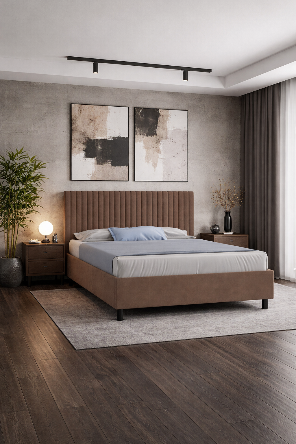 Кровать Леона 160х200 (Классик, ППМ, 1000Н, Микровелюр корица)
