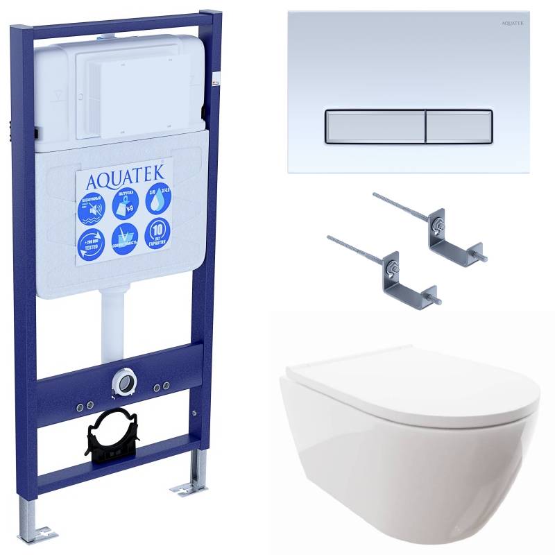 SET AQUATEK ПОЛАРИС (рама AQUATEK Standard INS-0000012+унитаз ПОЛАРИС AQ0700-00 с тонким сиденьем soft-close+ крепеж KKI-0000002 +панель KDI-0000022)