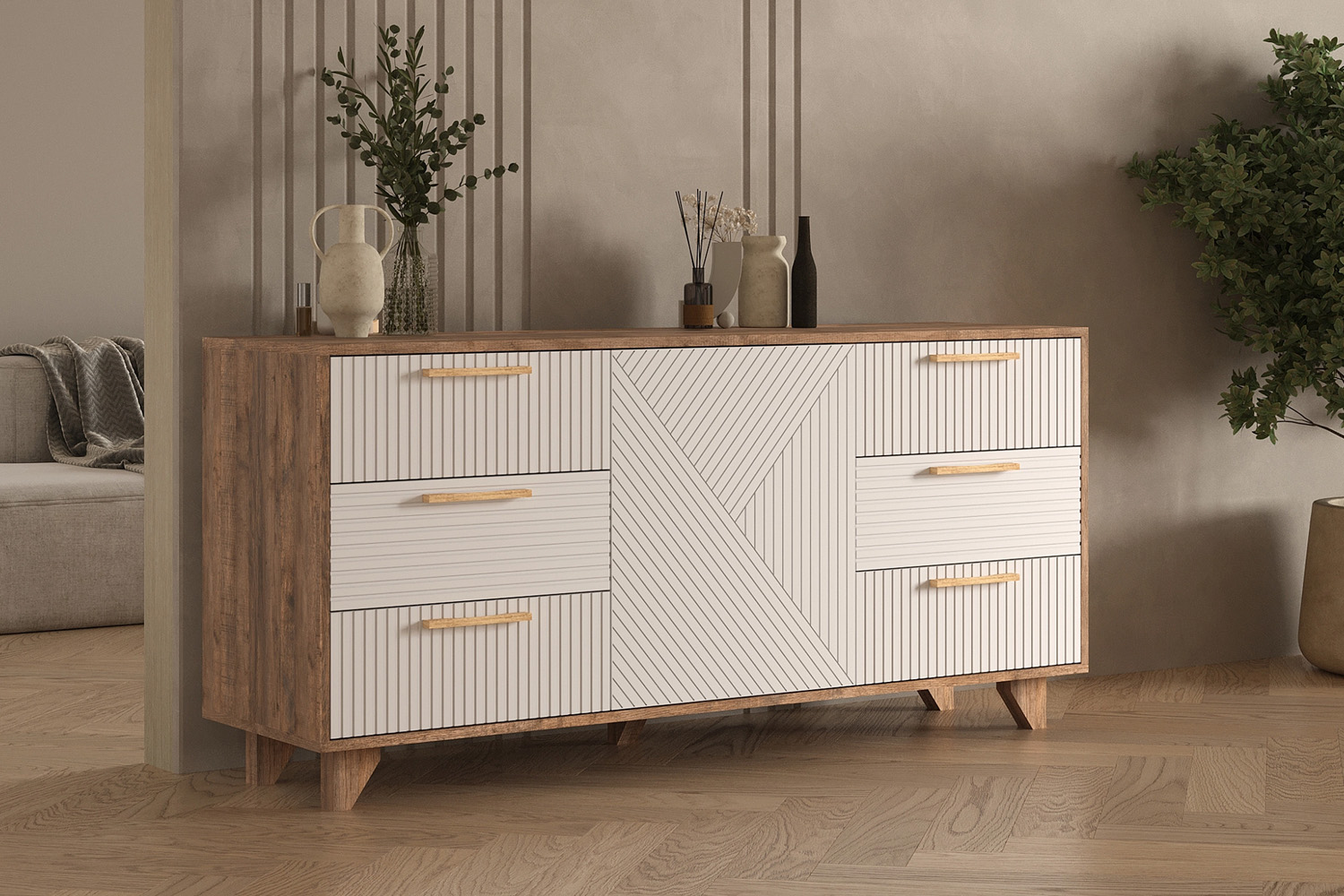 Ньёрд Комод Н 1500.7 Дуб Самдал / Белый софт матовый