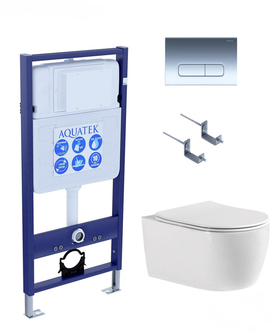 SET AQUATEK ЕВРОПА cmp016 (рама AQUATEK Standard INS-0000012, клавиша KDI-0000016, крепеж KKI-0000002+унитаз ЕВРОПА AQ1106-00 с тонким сиденьем sc)