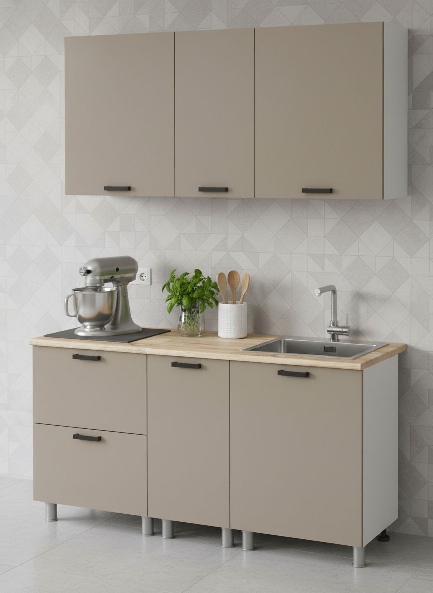 МК Аленушка 1,6м в.4 Орешник Матовый Вижен,скоба черный,сонома (без столешницы)