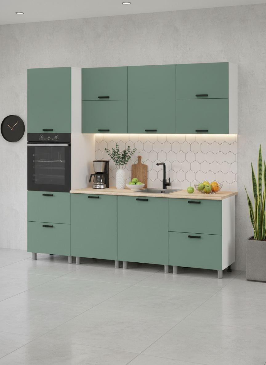 МК Аленушка Н2Я 600 Орешник, Матовая Мята, скоба черный (со столешницей)