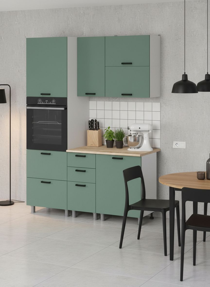 МК Аленушка Н3Я 400 Орешник, Матовая Мята,скоба черный (со столешницей)