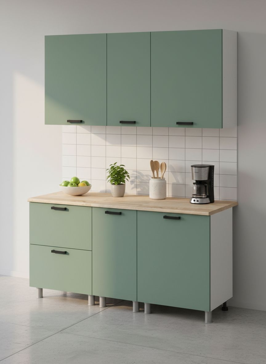 МК Аленушка 1,6м в.4 Орешник Матовая Мята,скоба черный,сонома (без столешницы)