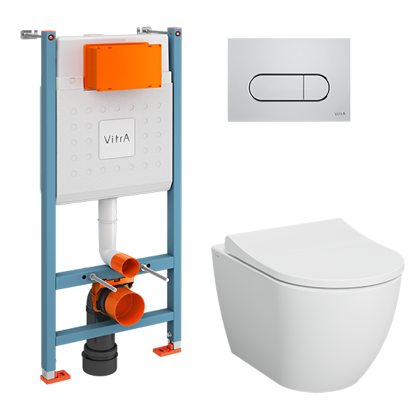 9873B003-7201 Комплект: Mia Round подвесной Безободковый унитаз + тонкое сиденье МЛ/БС+ инсталляция + панель смыва хром глянец (740-2280)