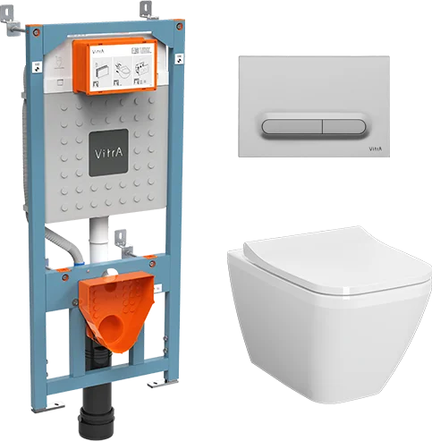 9856B003-7206 Комплект: Integra Square унитаз подвесной безободковый с тонким сиденьем МЛ+ инсталляция+панель смыва матовый хром