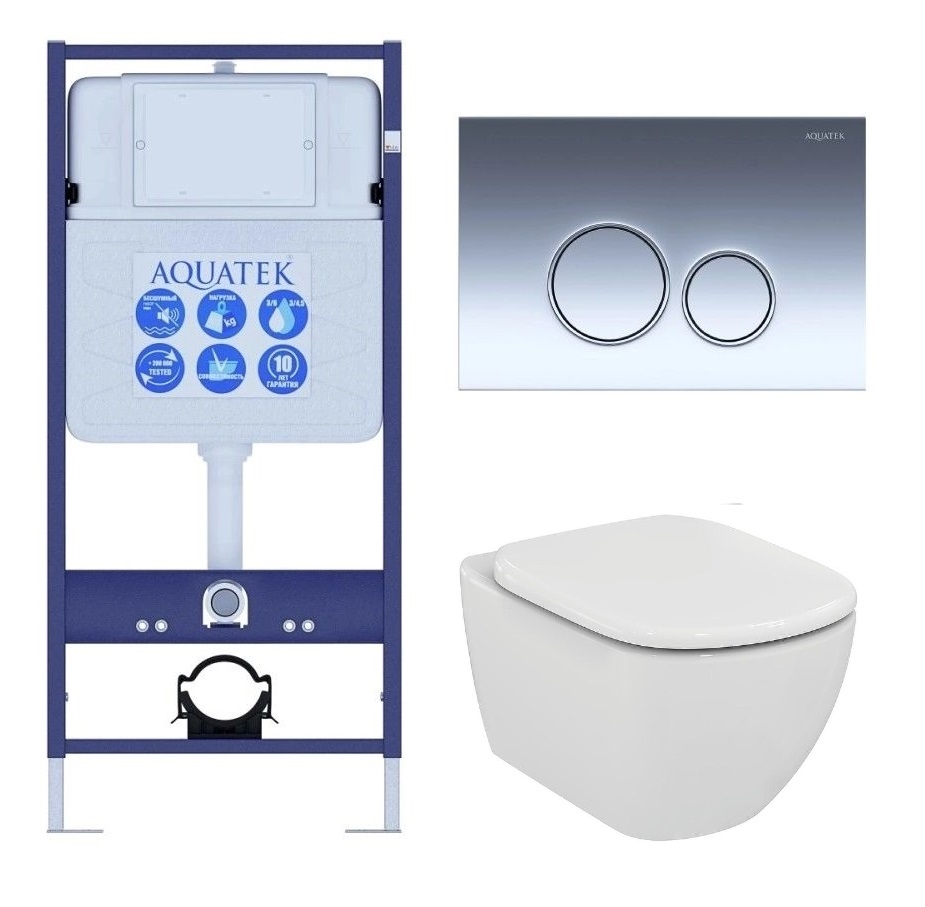 ST031812 CЕТ унитаз T007901 + сиденье Tesi T352701 + Панель смыва Aquatek KDI-0000018 + Инсталляция Aquatek INS-0000012 + Крепёж