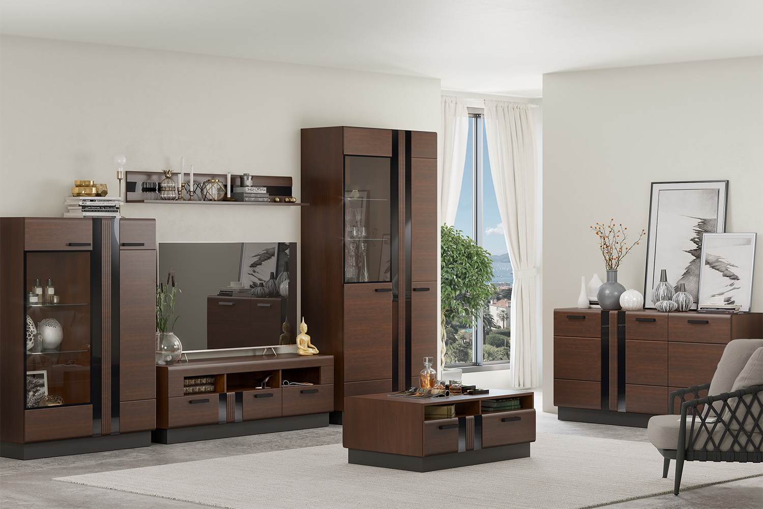 Шкаф-стекло низкий Магнолия, Дерево, Орех