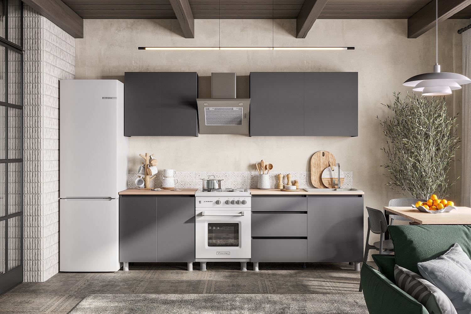 Готовая кухня Денвер 2 м, Графит серый, Сонома