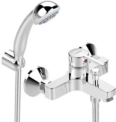 BA279AA LOGIK Смеситель для ванны душевой гарнитур в комплекте (душевая лейка Ø70 мм, металлический шланг 1500 мм, держатель для лейки)