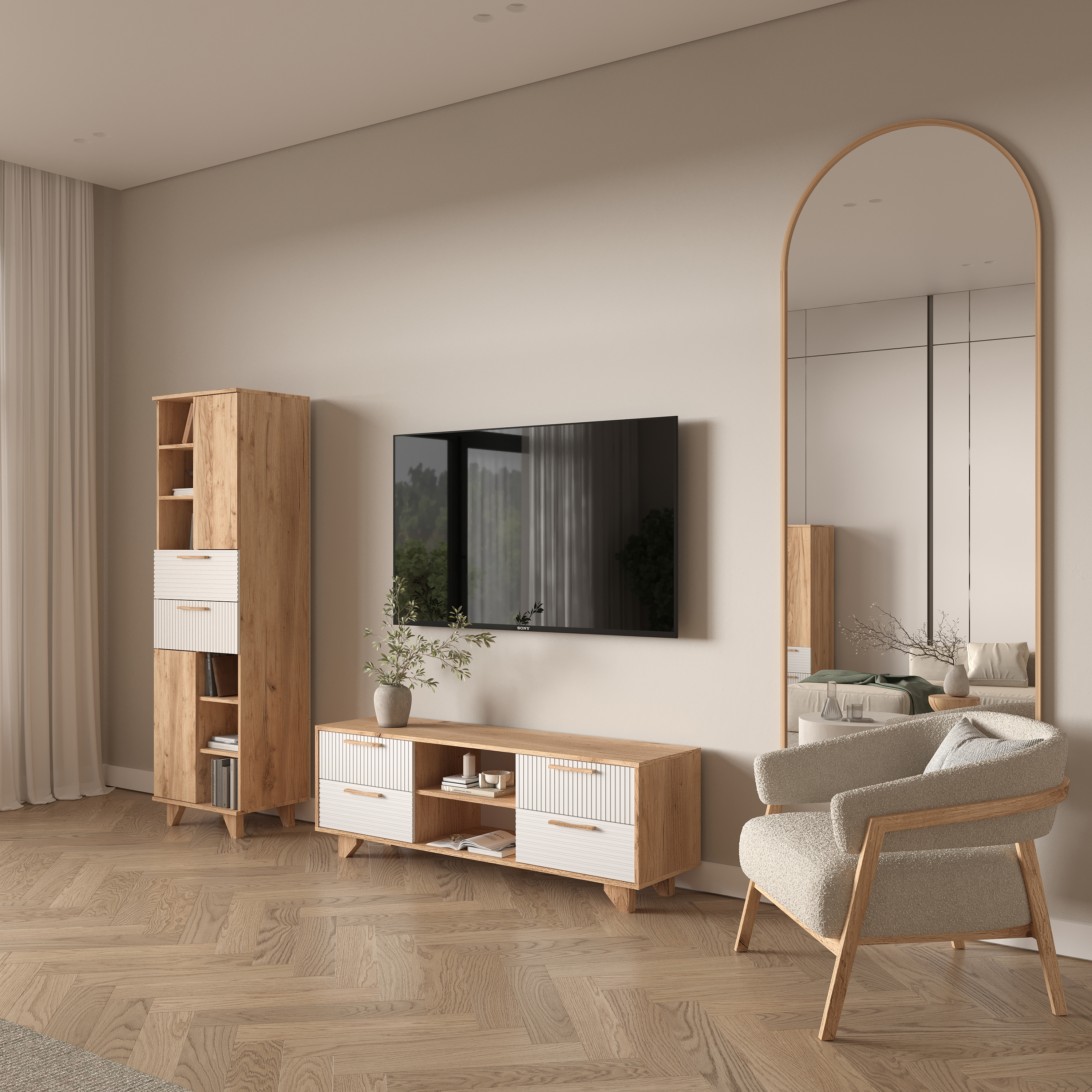 ТВ тумба Ньёрд 1500.4 Дуб вотан/Белый