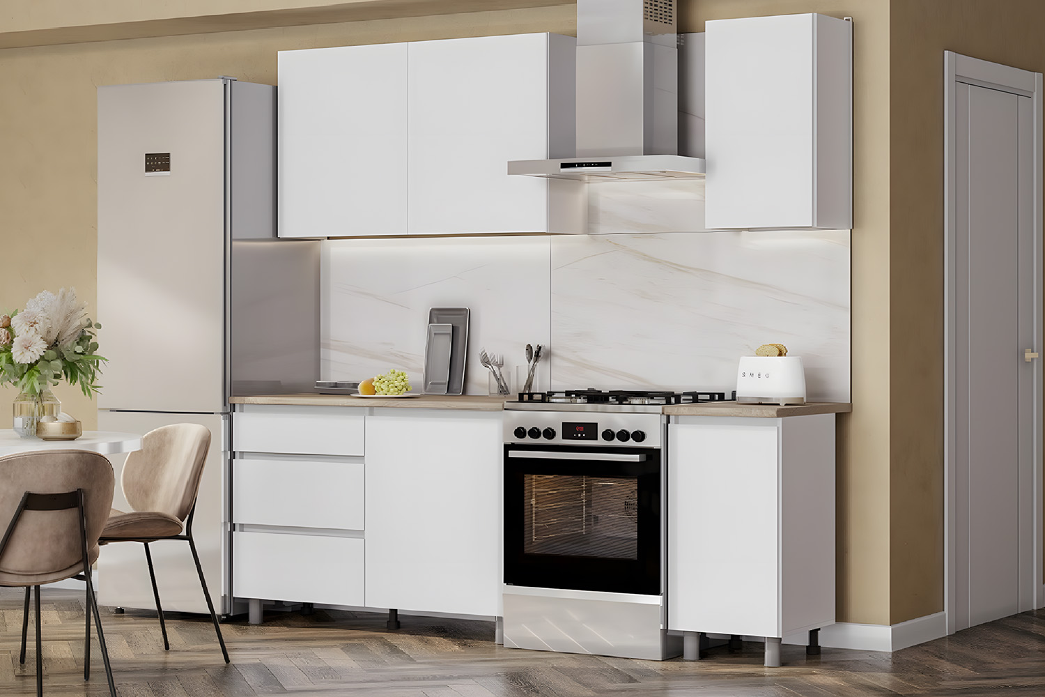 Готовая кухня Денвер 1,6 м, Белый, Дуб Сонома