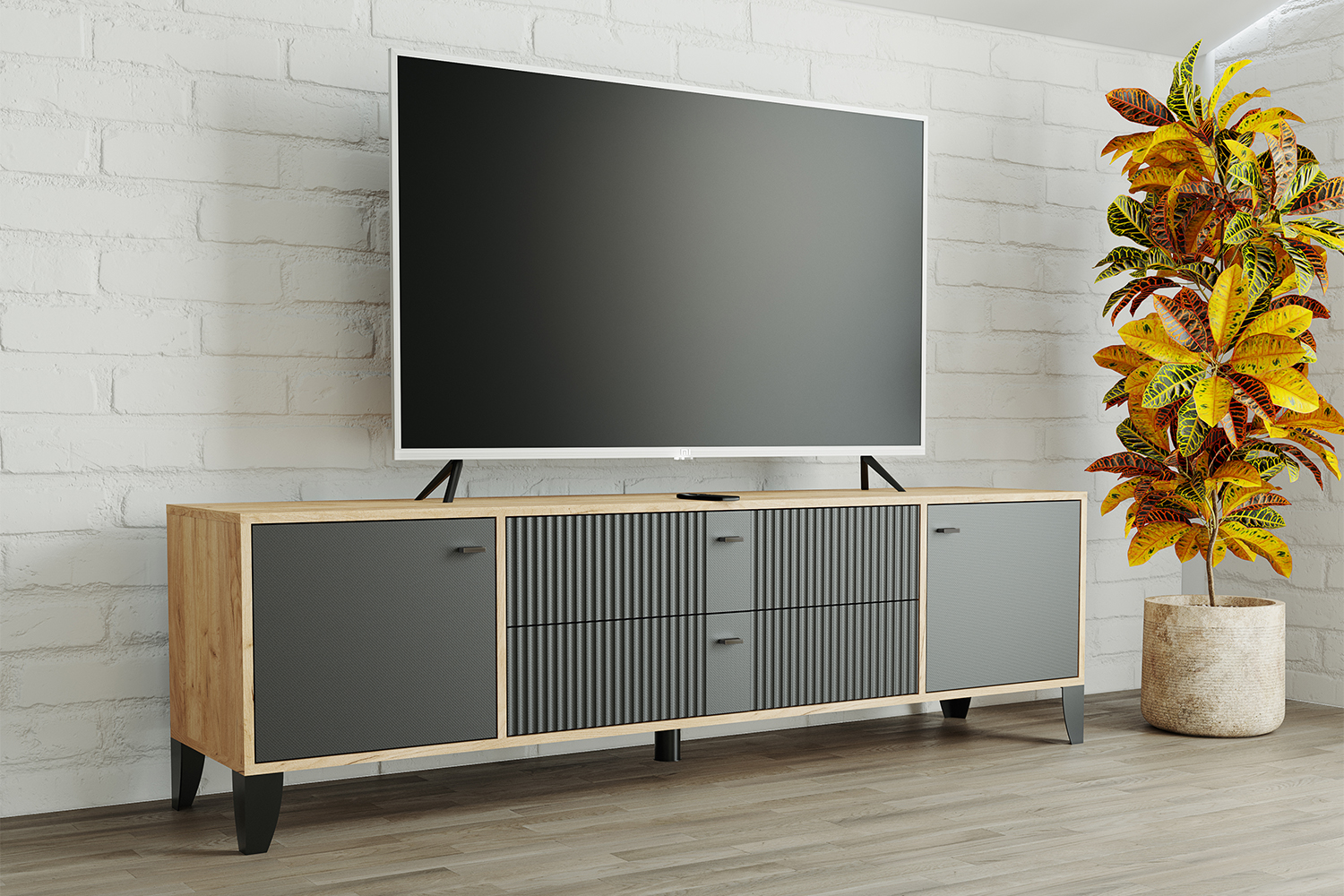 Тумба под телевизор Парус-10, Дуб крафт золотой, Карбон вулкан