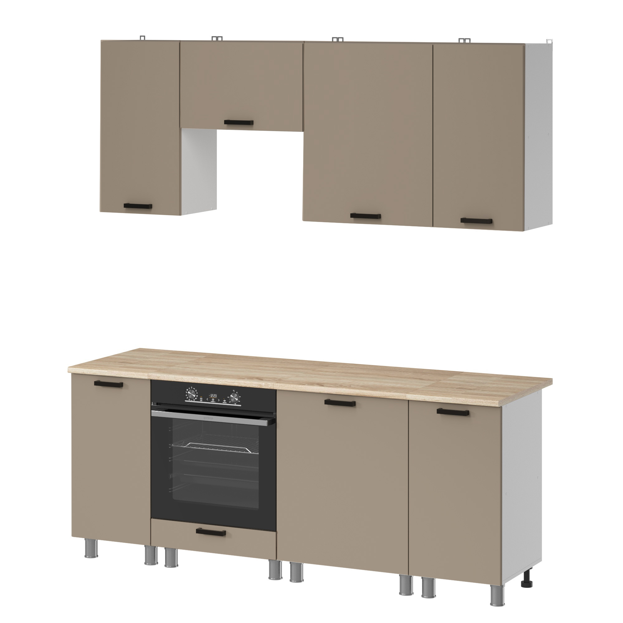 МК Аленушка 2м Орешник Матовый Вижен,скоба черный,сонома (без столешницы)