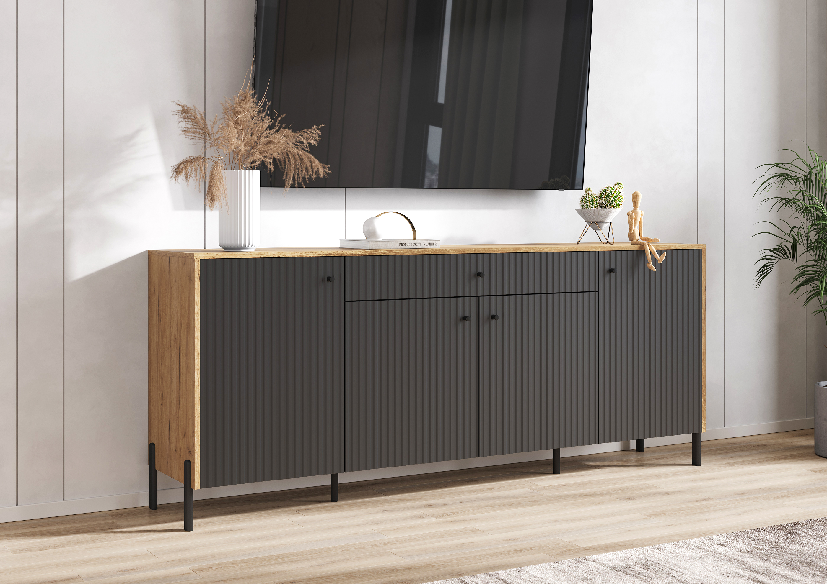 Комод Оливия (металл), Дуб Крафт, Графит Софт