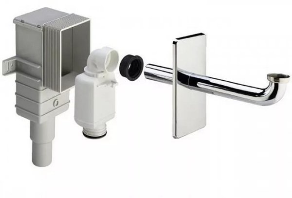 553753 Сифон для скрытого монтажа, с защитной крышкой пластик/хром, горизонт. отвод, регулируемая высота, соединит. колено латунь/хром, 1 1/4 х 50/40