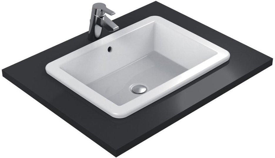 K078001 Strada встраиваемый умывальник 59 см, без отверстий под смеситель, с переливом, с монтажным шаблоном, без крепежа