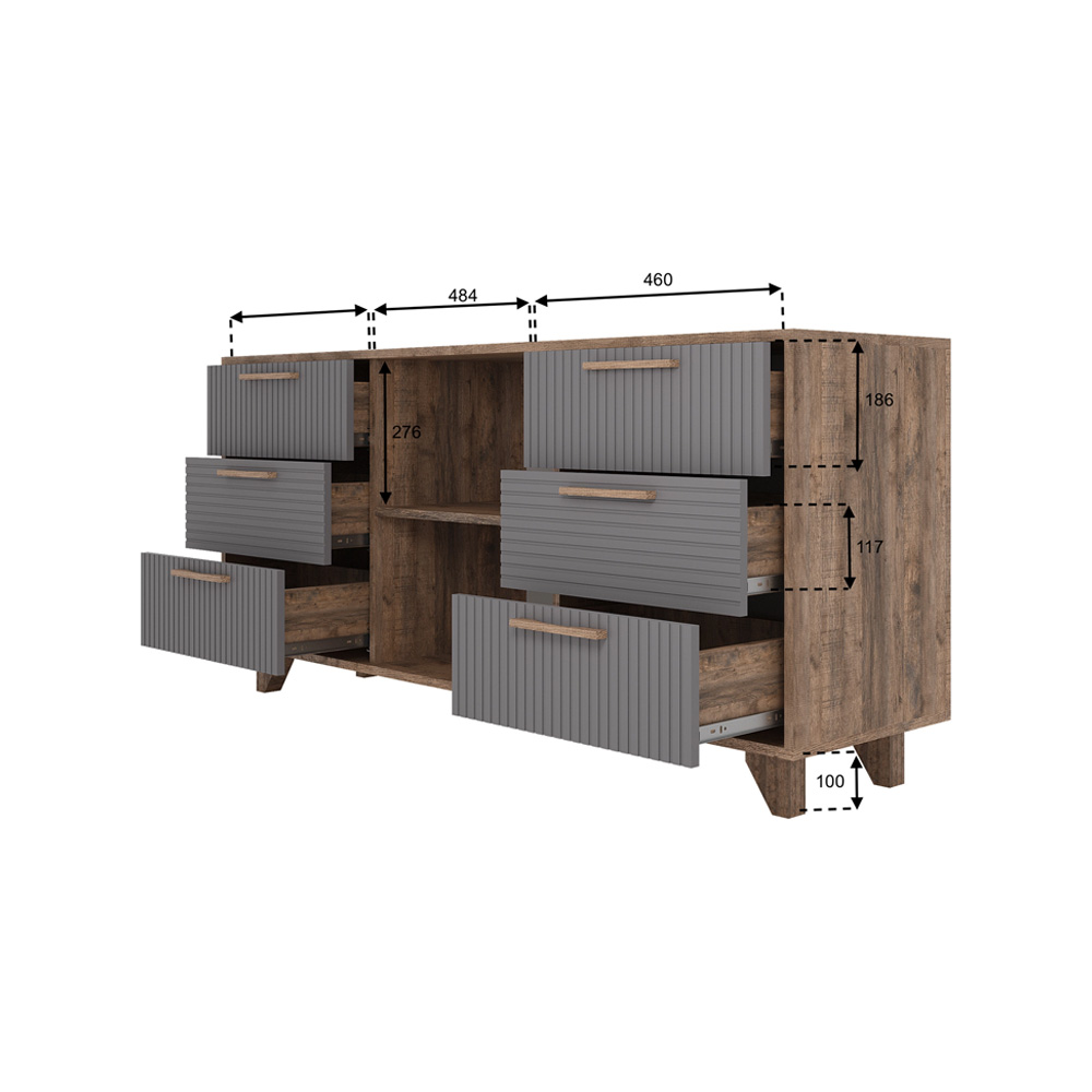 МС Ньёрд Комод Н 1500.7 Дуб Самдал / Черника