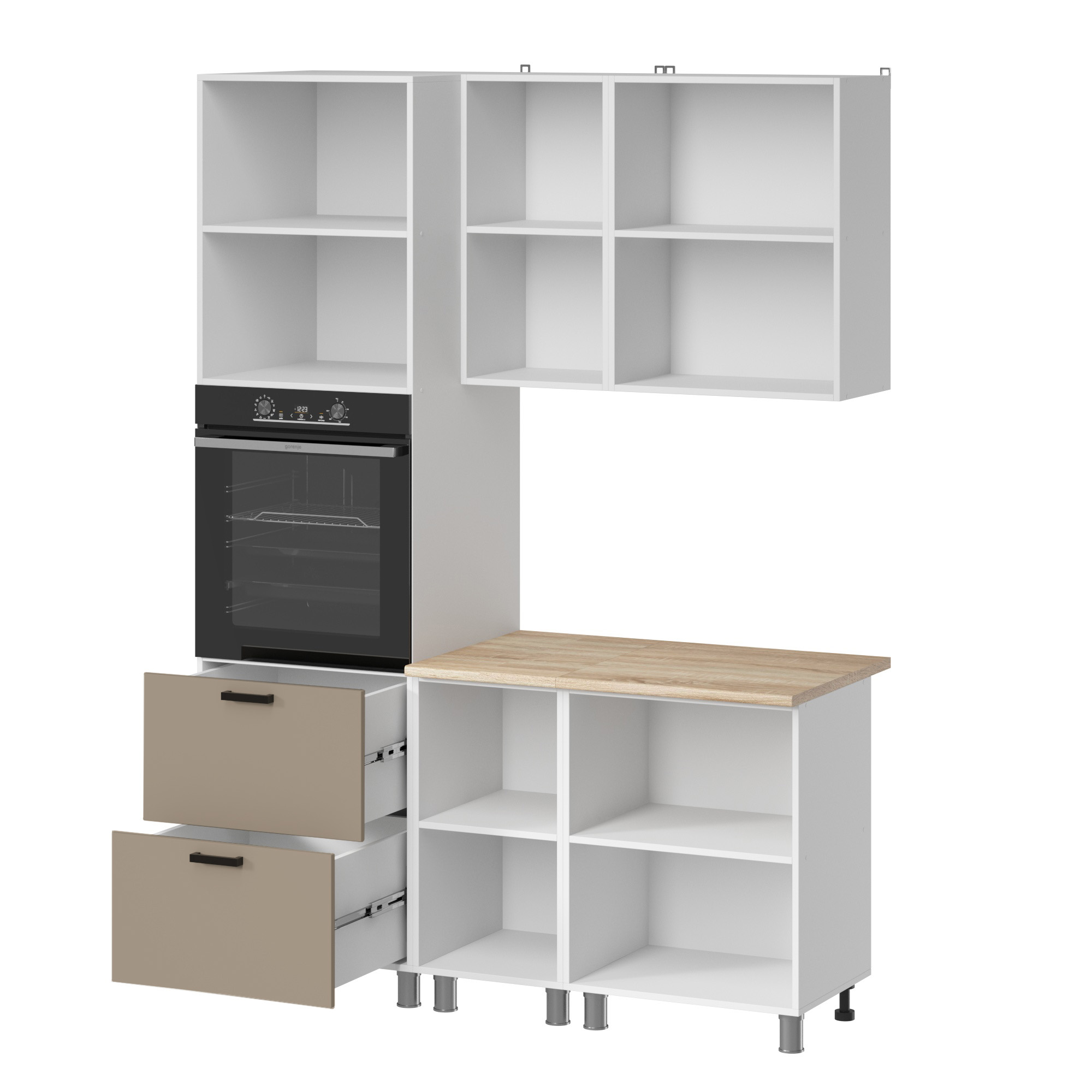 МК Аленушка 1,6м ПД Орешник Матовый Вижен,скоба черный,сонома (без столешницы)