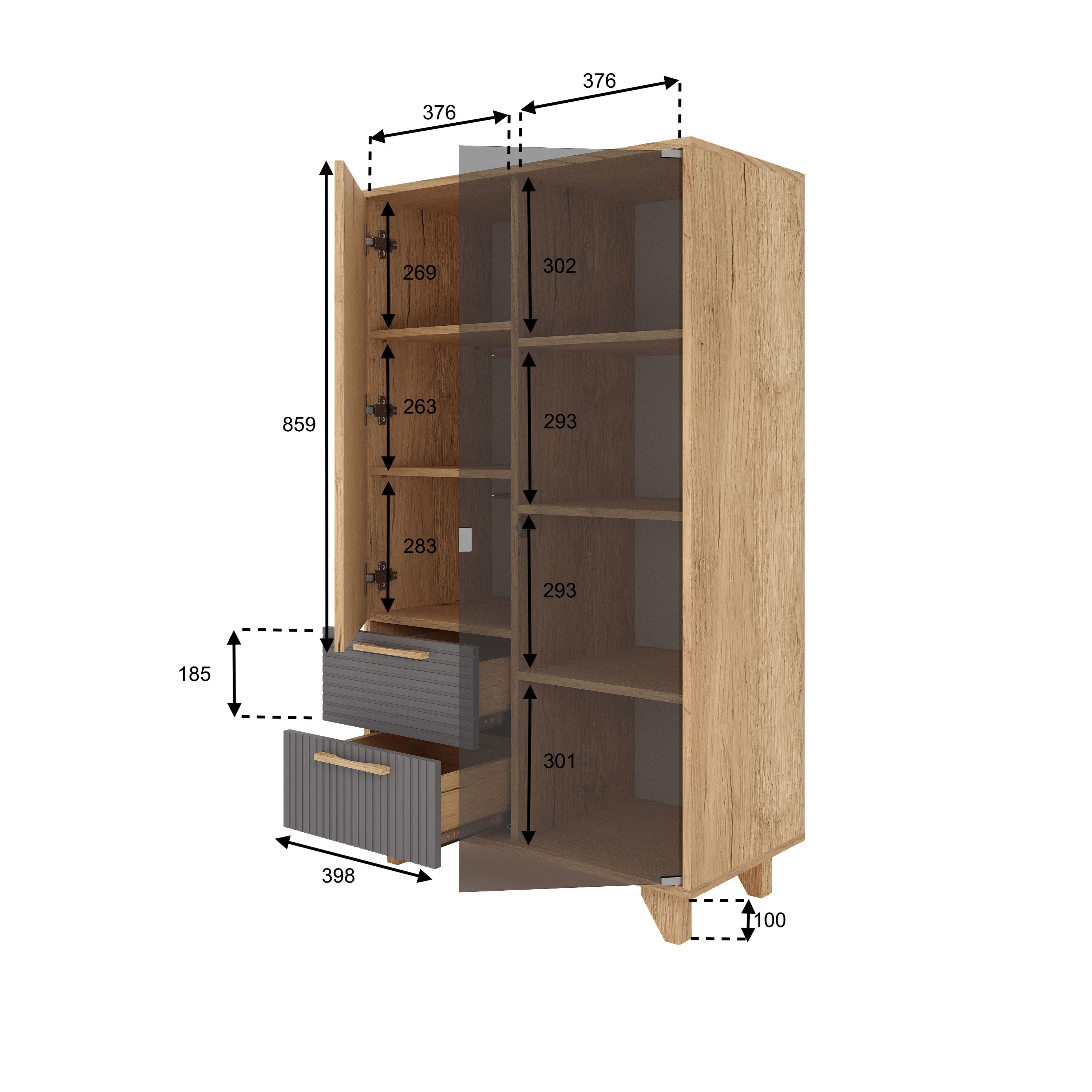 МС Ньёрд Шкаф-Витрина  Дуб вотан/Черника