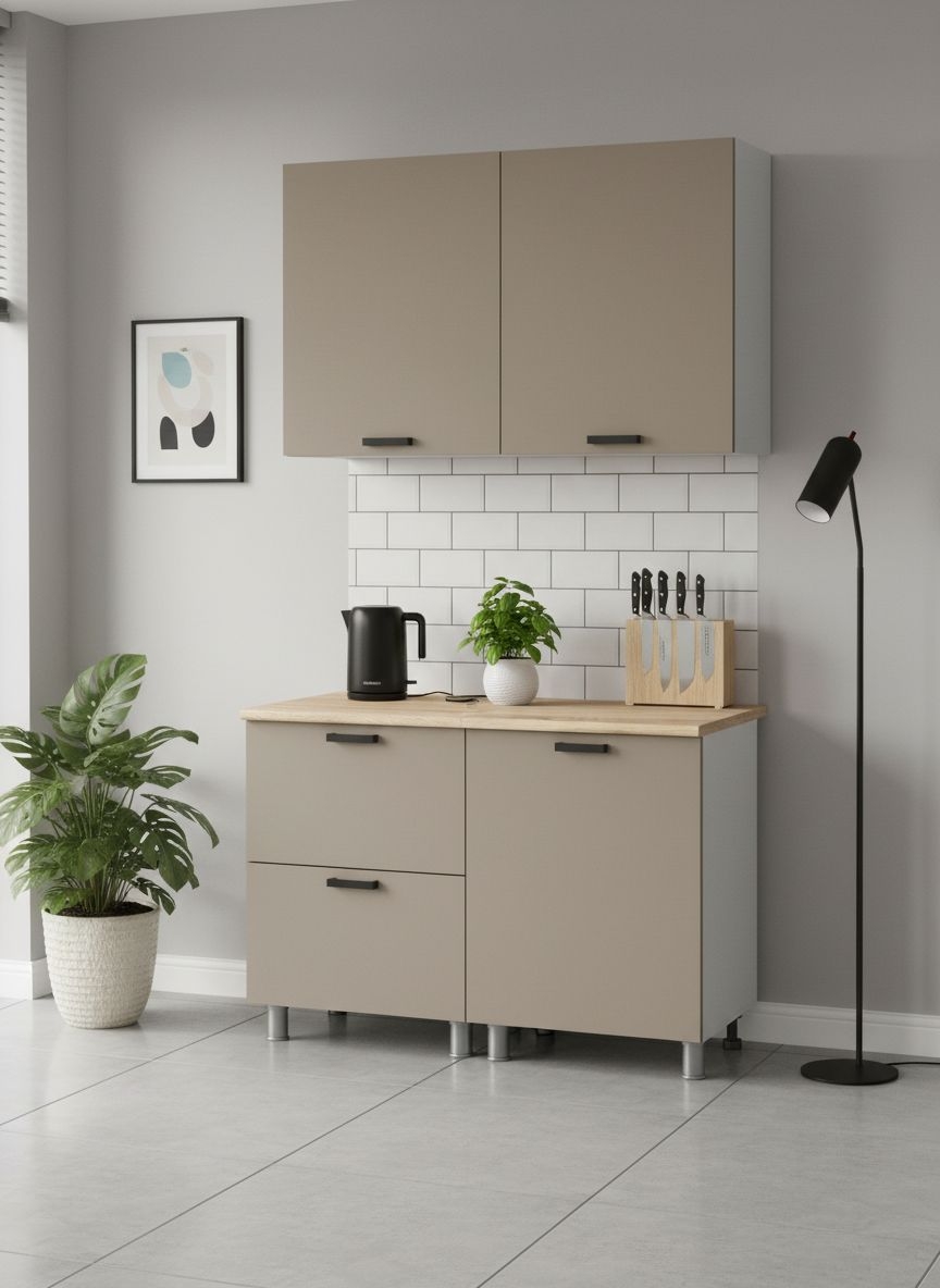 МК Аленушка Н2Я 600 Орешник, Матовый Вижен, скоба черный (со столешницей)